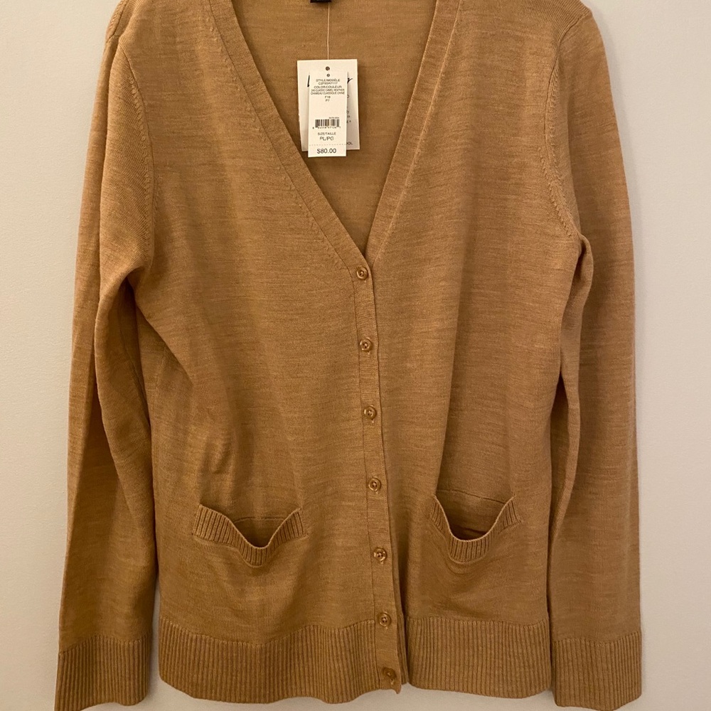100% Merino Wool Lord and Taylor Tan Cardigan